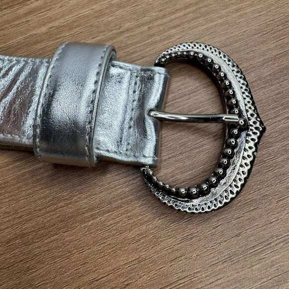 Lucia Ferrise Italian Silver Leather Belt Decorative Buckle‎ Size 26 - Picture 2 of 8